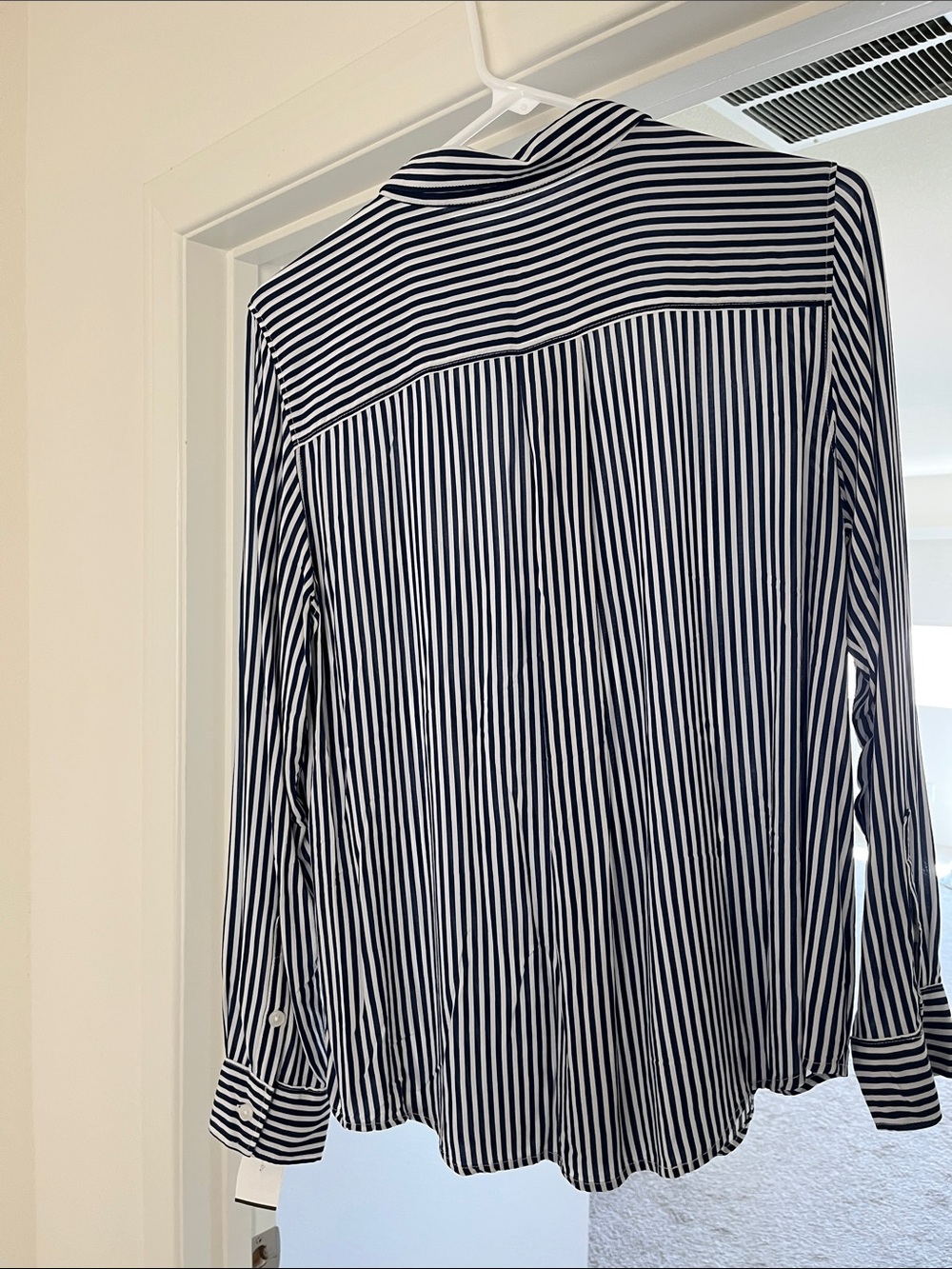 Liz Claiborne Navy and White Vertical Stripe Button-Down Shirt - Picture 3 of 4
